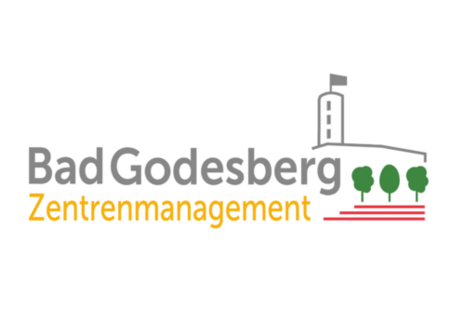 La imagen muestra el logotipo de la dirección del centro de Bad Godesberg con el Godesburg y las terrazas de la ciudad.