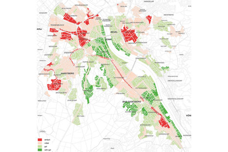 Der Bonner Stadtplan mit den farblich markierten Wohnlagen