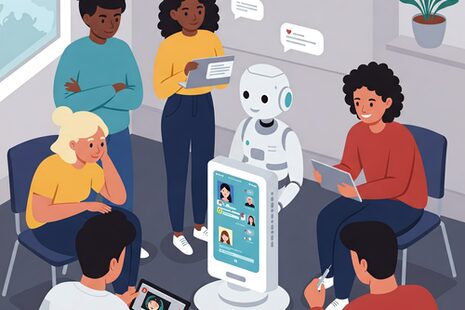 Bazı insanlarla birlikte bir robot