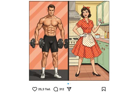Un hombre y una mujer en roles de género estereotipados