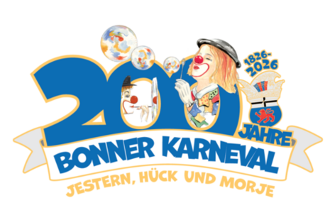 El dibujo muestra un payaso y el lema 200 años de Carnaval de Bonn - jestern, hück und morje